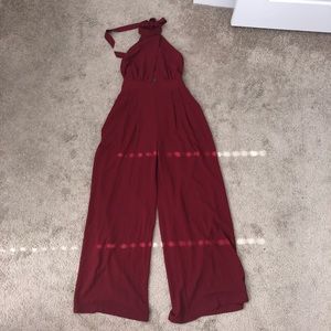Burgundy wide leg jumpsuit